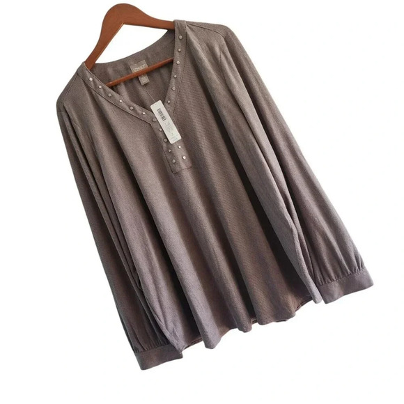 New $64.95 Chico's Top Blouse Size 3 Gray Long Sleeve V-Neck Pullover - Picture 14 of 16